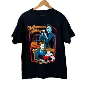 Men's Halloween Print Crew Neck Short Sleeve T Shirt Black Size Large